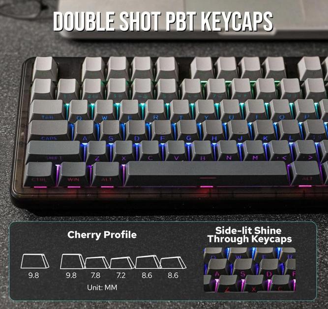 Клавиатура беспроводная AULA F87 PRO и наклейки/Bluetooth/RGB/игровая/Hot Swap/3 режима подключения Grey - фото 3