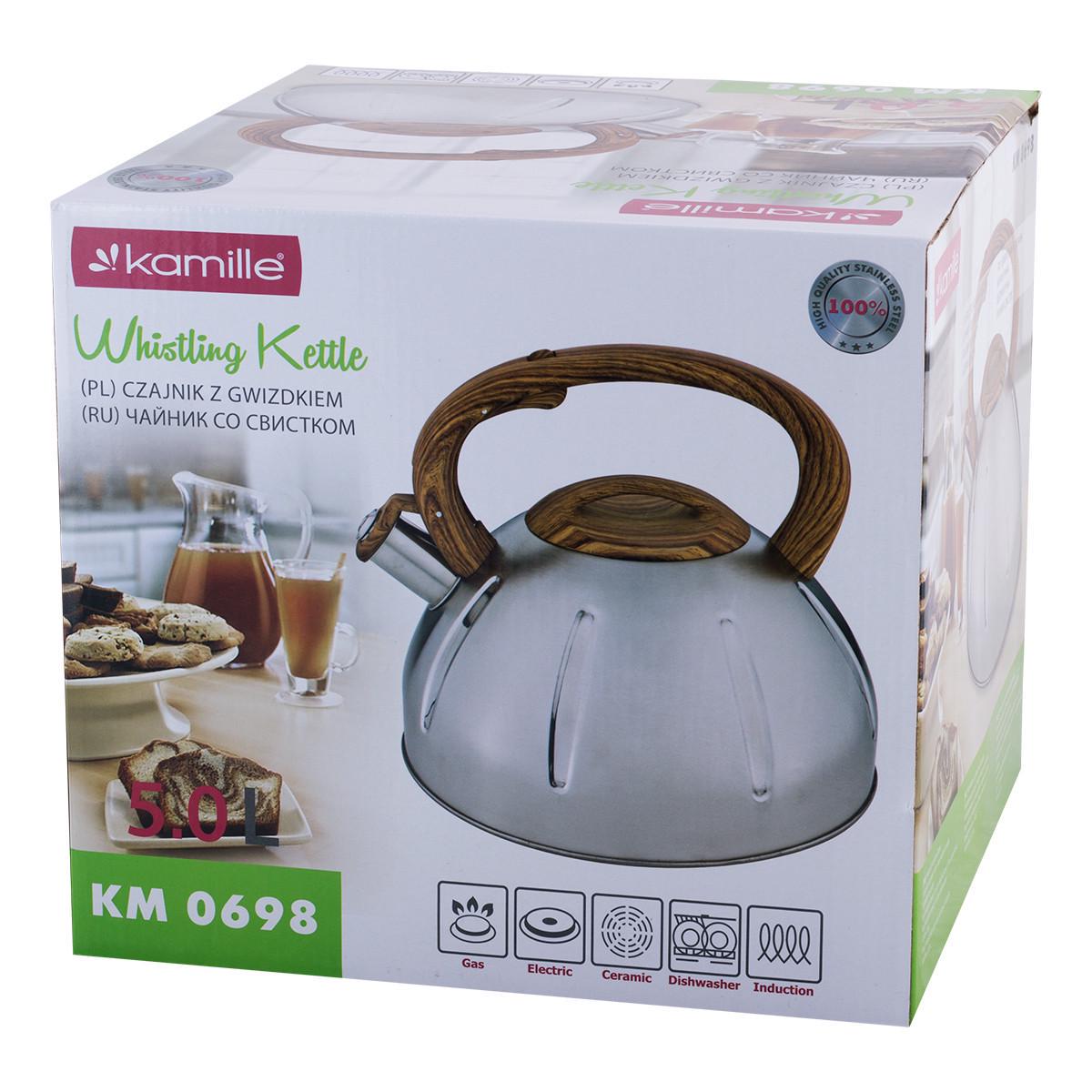 Чайник Kamille KM-0698 из нержавеющей стали бакелитовая ручка для всех типов плит 5 л Серебряный (29-84-0698) - фото 9
