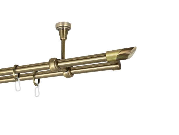 Карниз MStyle Луна металлический двухрядный труба 16/16 мм кронштейн потолочный 160 см Антик (J010206)