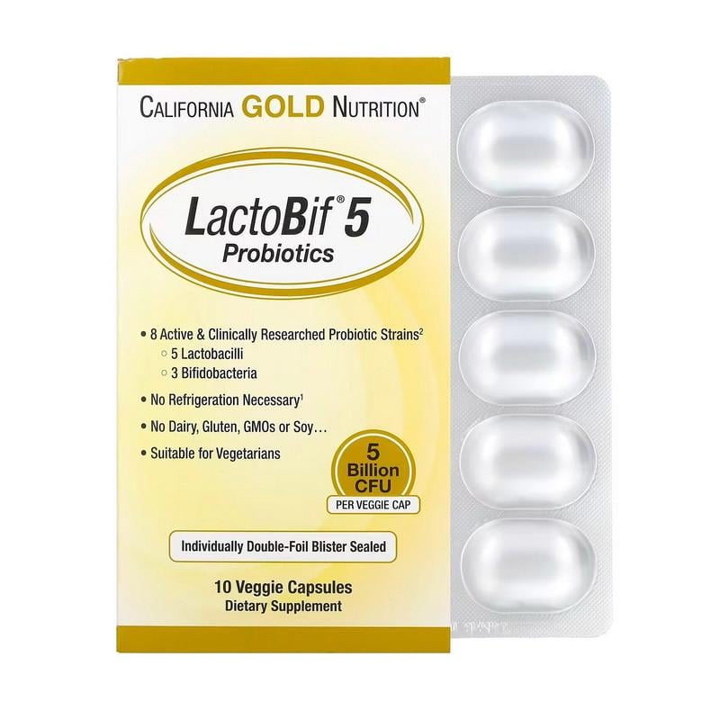 Пробиотики California Gold Nutrition LactoBif 5 Billion 10 капс. (21469-01)