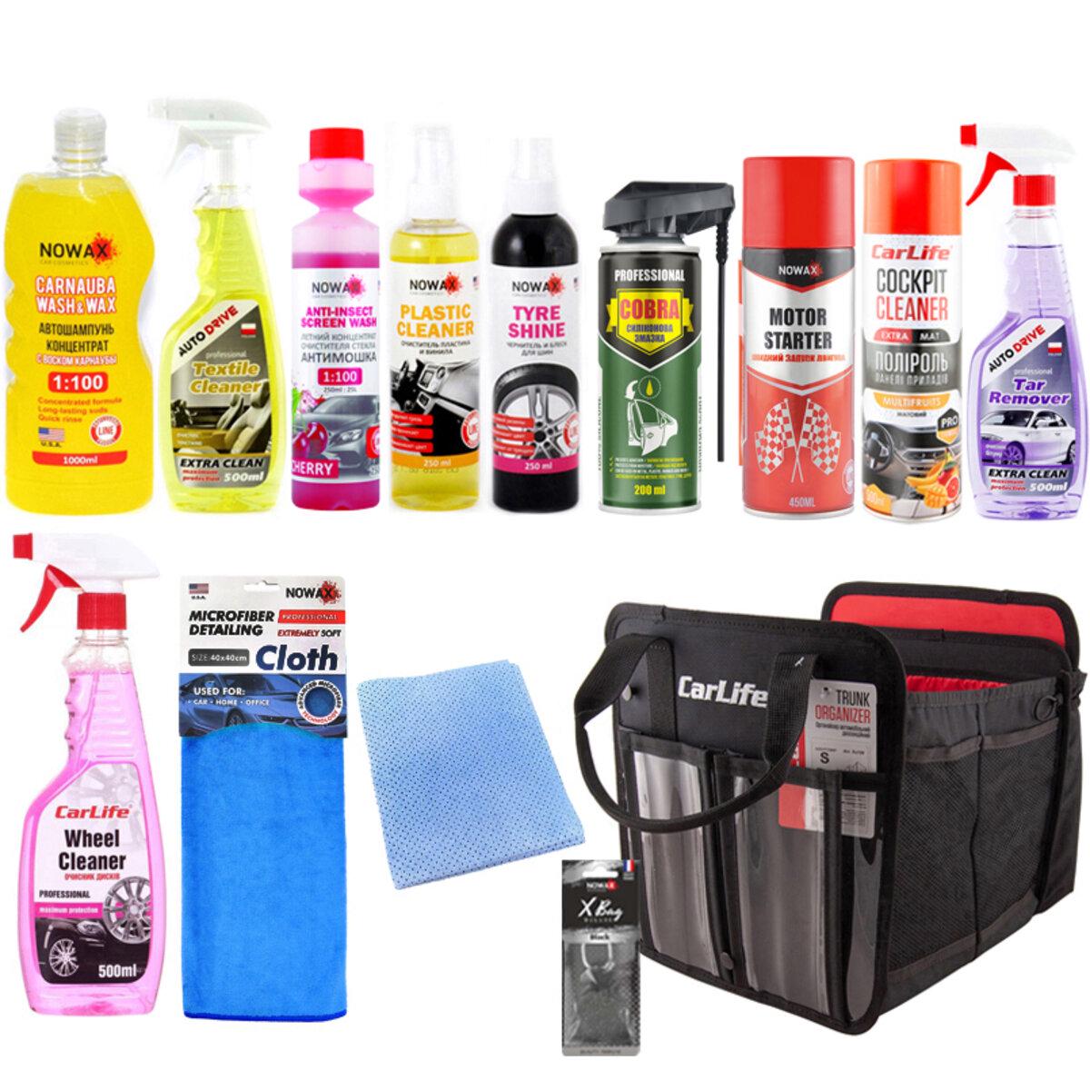 Набор ухода за автомобилем тряпки/полироли/очистители (na_62)