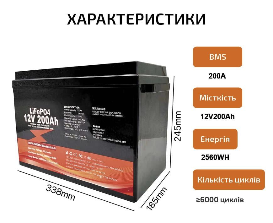 Акумулятор LiFePO4 12,8 В 200Аг 2560 Вт/г BMS 200A Bluetooth модуль серії до 48 В (AU-200AH-V-200А) - фото 3 Акумулятор LiFePO4 12,8 В 200Аг 2560 Вт/г BMS 200A Bluetooth модуль серії до 48 В (AU-200AH-V-200А) - фото 3