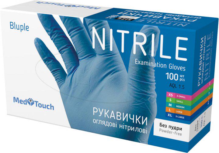 Перчатки нитриловые MedTouch без пудры текстурированные голубые 4 г 100 шт. L Blue (9829132) - фото 1