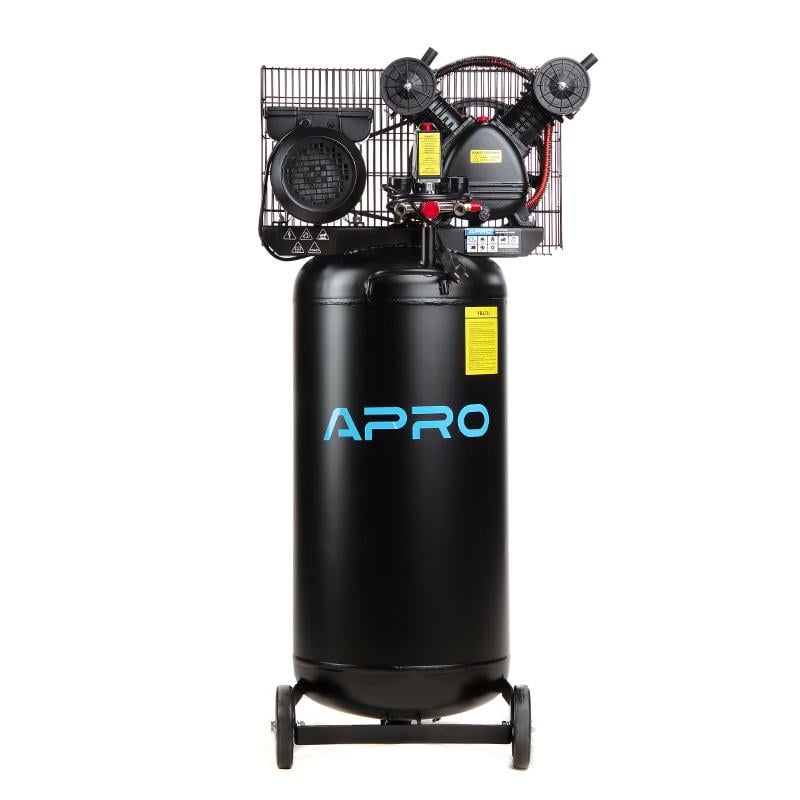 Компрессор Apro двухцилиндровый ременный вертикальный OFBD-100V 8 Бар 2,2 кВт 402 л/мин 100 л 2 крана с маслом 0,5 л (850183)