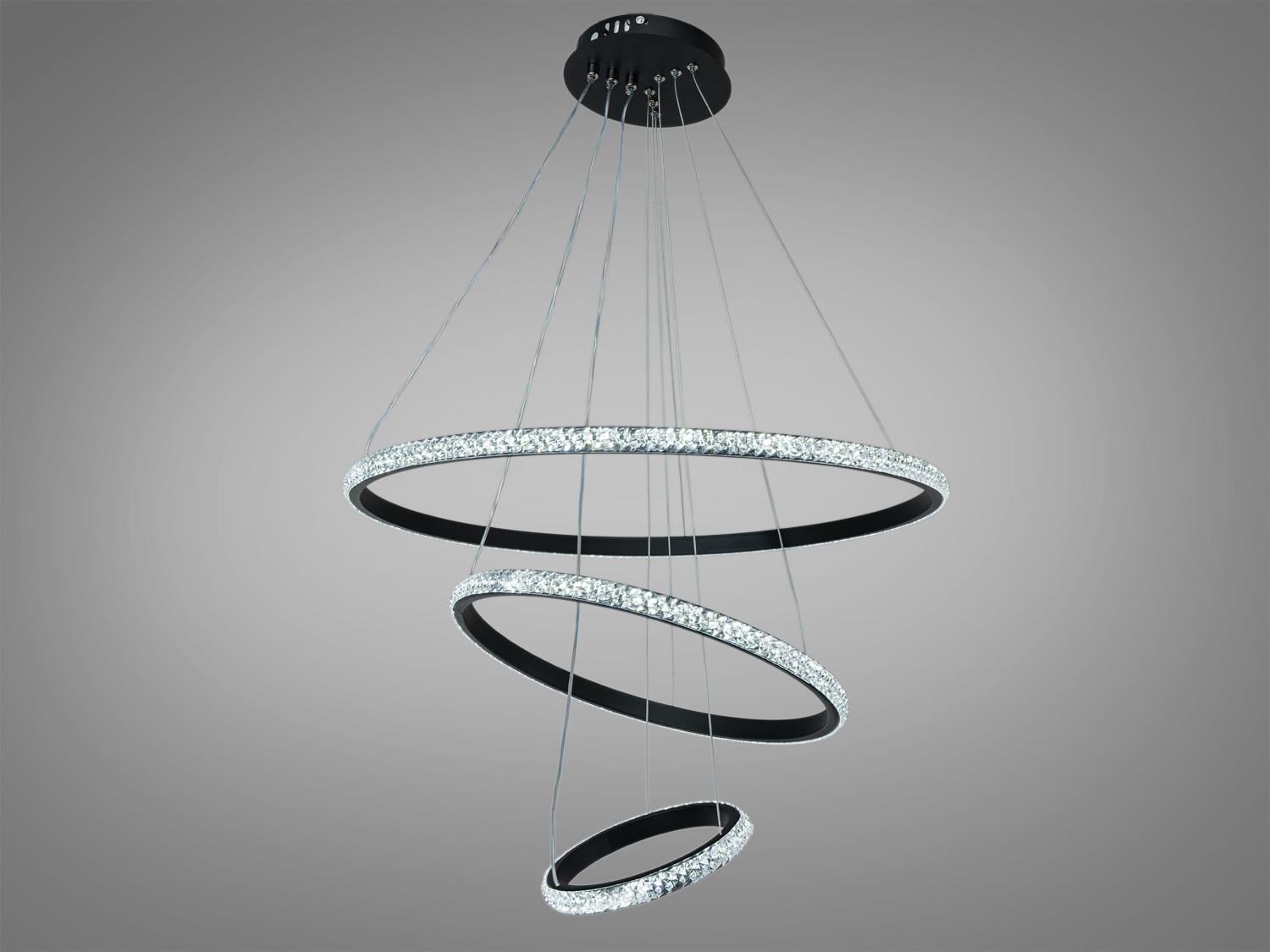 Люстра подвесная LED 3 кольца 65 Вт Черный (646/550+350+150B BK)