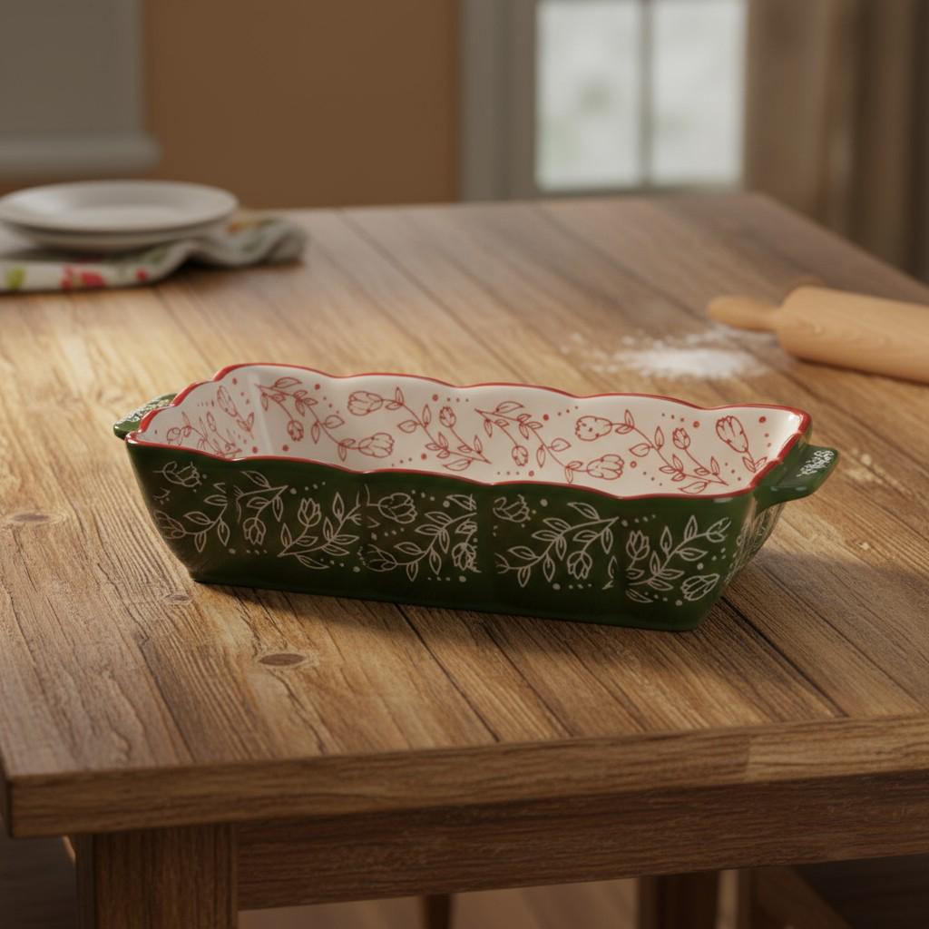 Форма порцелянова для запікання в духовці прямокутна Vintage з ручками 1,3 л 24,5х17х5 см Зелений (HM05-10) - фото 2