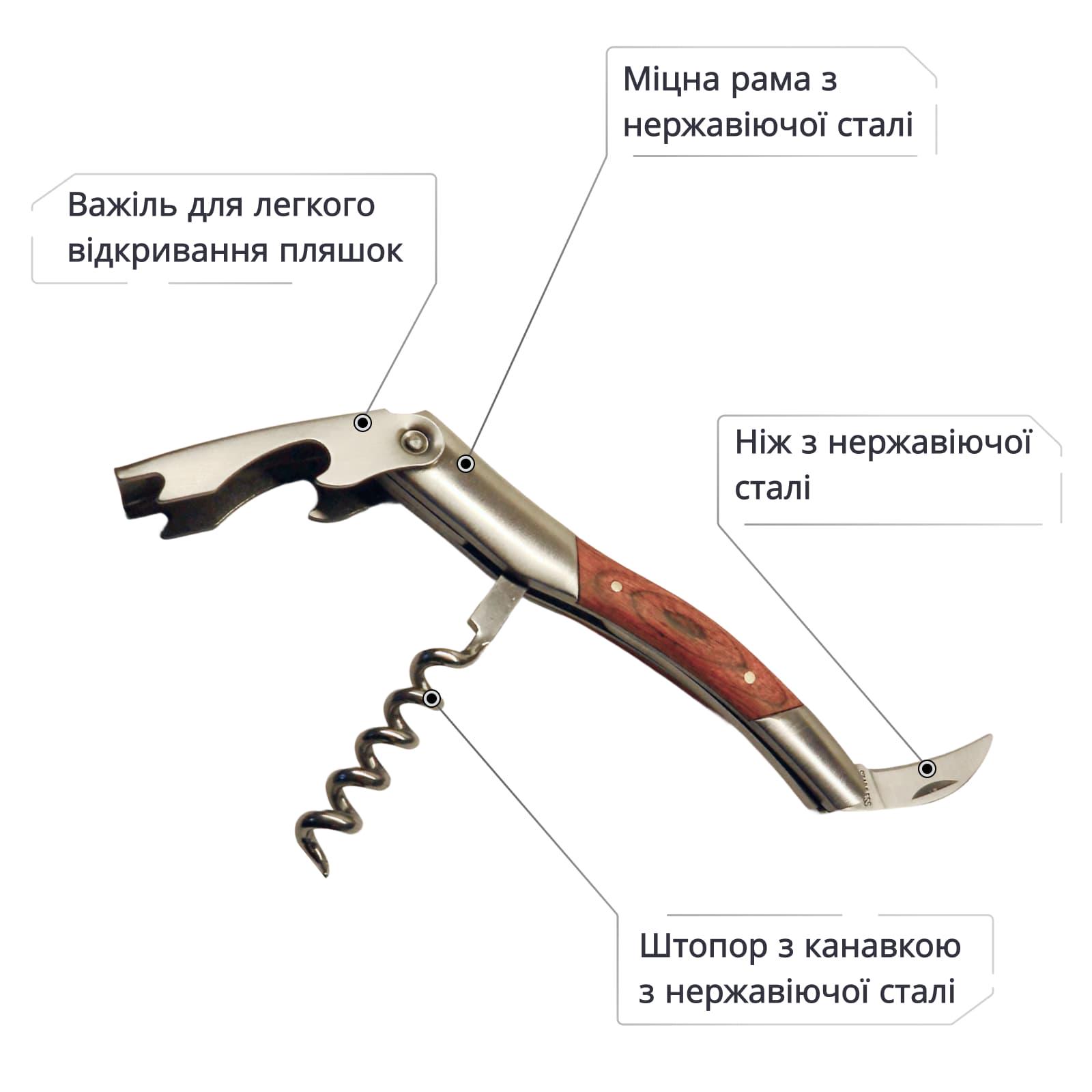 Нож штопор Olin & Olin складной с деревянной ручкой 11 см (8081-NR-b-01) - фото 4 Нож штопор Olin & Olin складной с деревянной ручкой 11 см (8081-NR-b-01) - фото 4