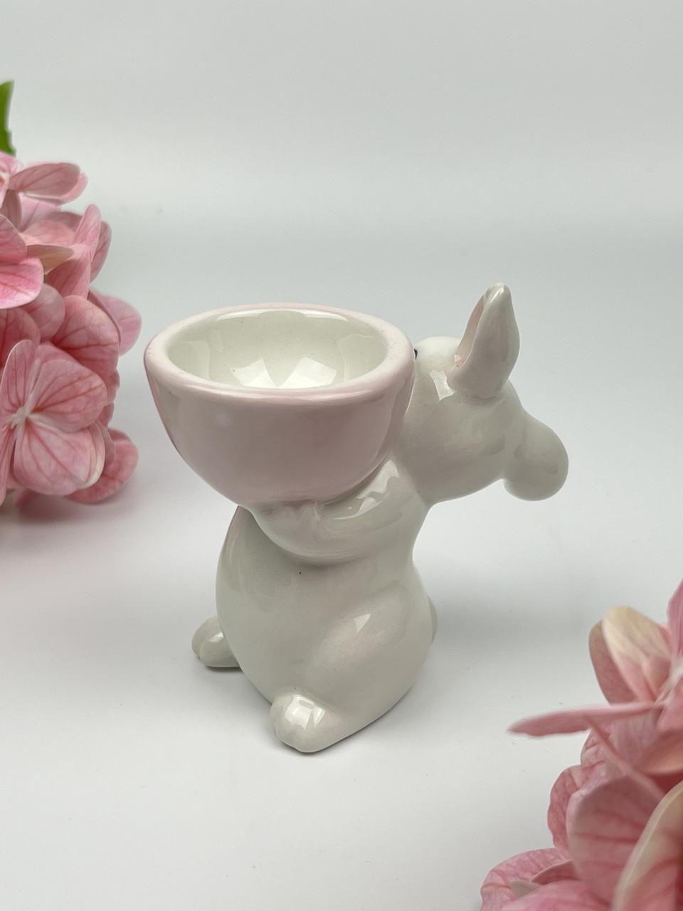 Подставка под яйцо BonaDi Милый кролик керамическая 8,5 см Розовый - фото 4