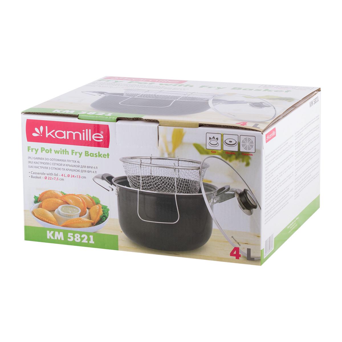 Кастрюля с крышкой Kamille KM-5821 для фритюра из углеродистой стали 4,0 л (1677981340) - фото 9