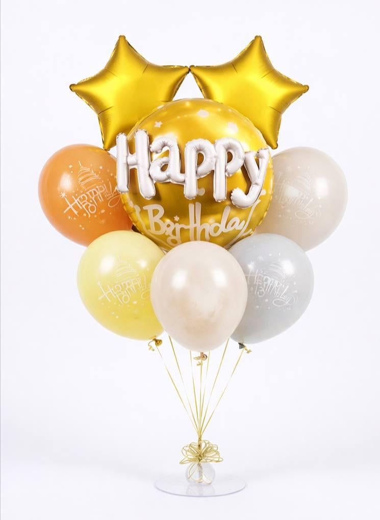 Набор надувных шаров фольгированных Happy Birthday с желтыми звездами 6 шт. Разноцветный (3005722314)