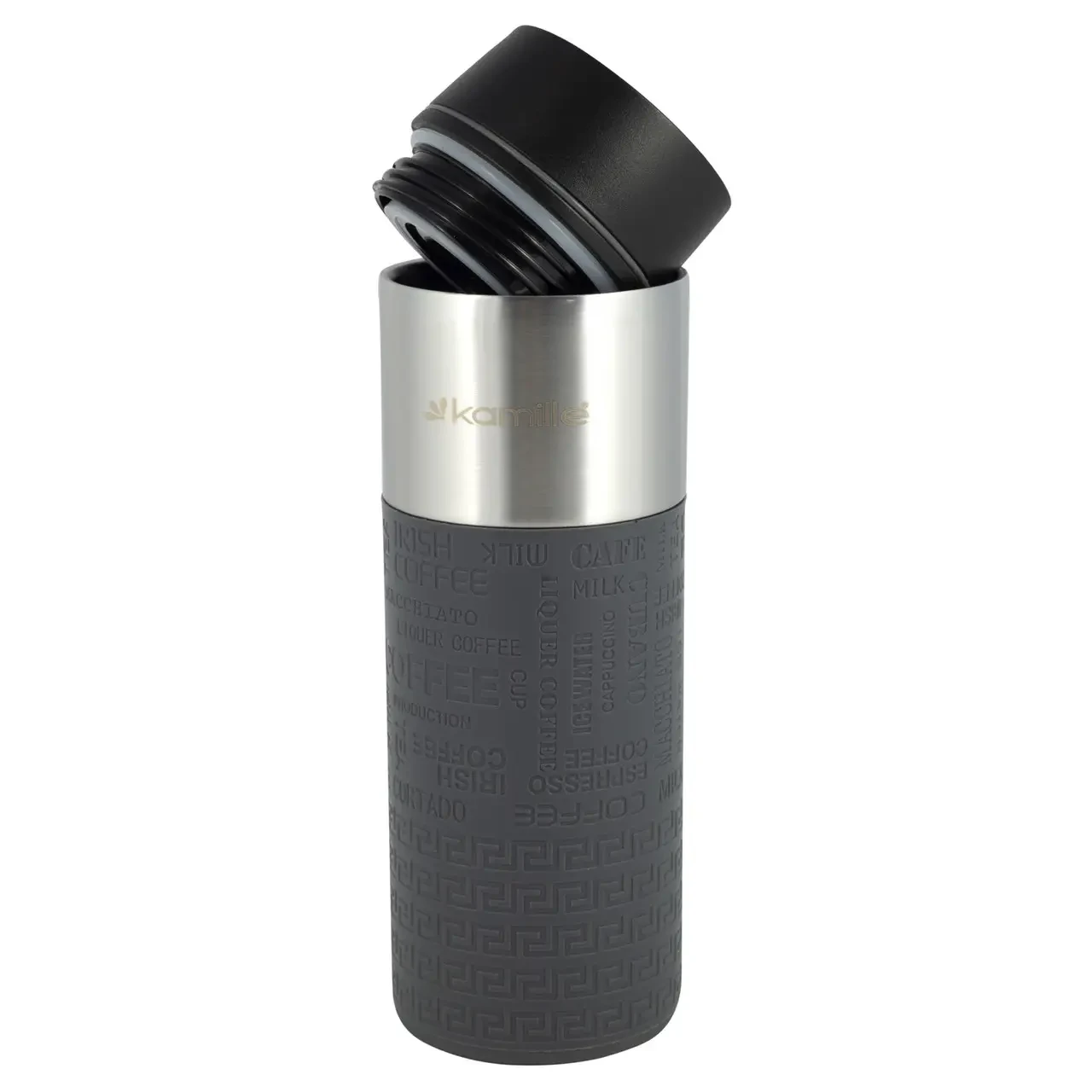 Термокружка Kamille из нержавеющей стали со вставкой 420 мл Серый (KM-2098)