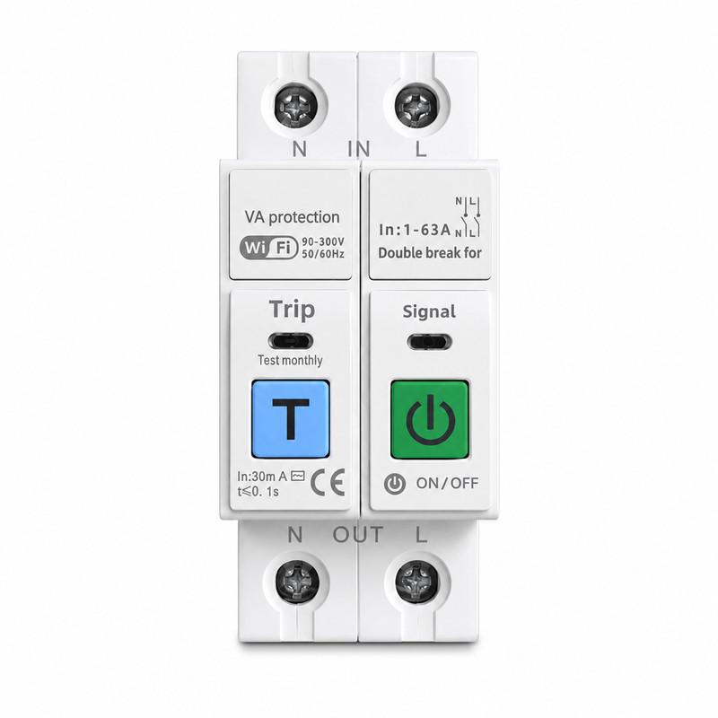 Выключатель умный WiFi LARKKEY с полной защитой/функция УЗО/счетчиками/таймером 1P+N 63A 230V Smart Life/Tuya (TY-WF63)