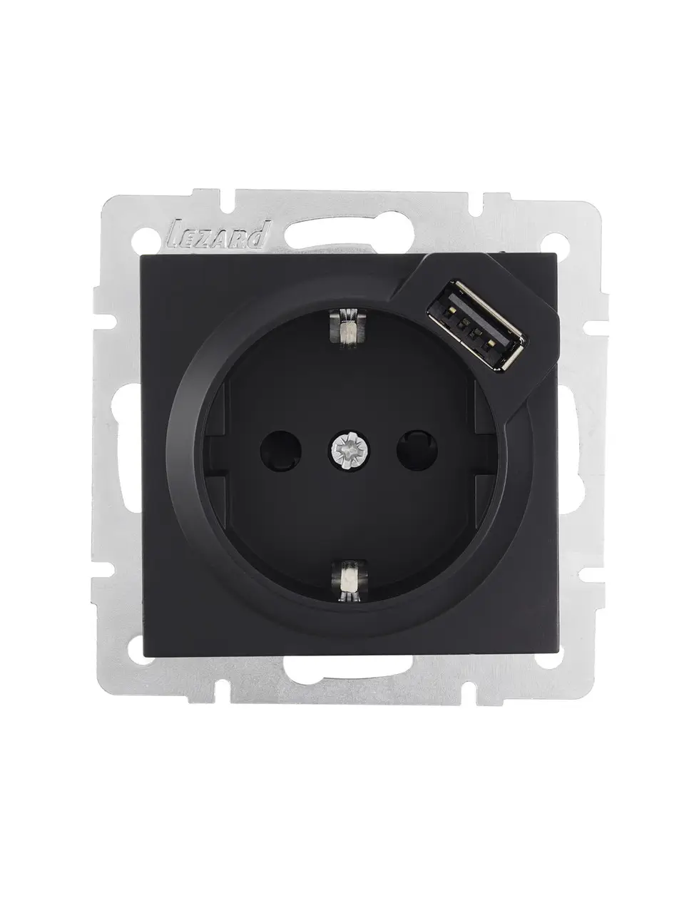 Розетка Lezard Vesna 1-я с заземлением и USB без рамки Антрацитовый
