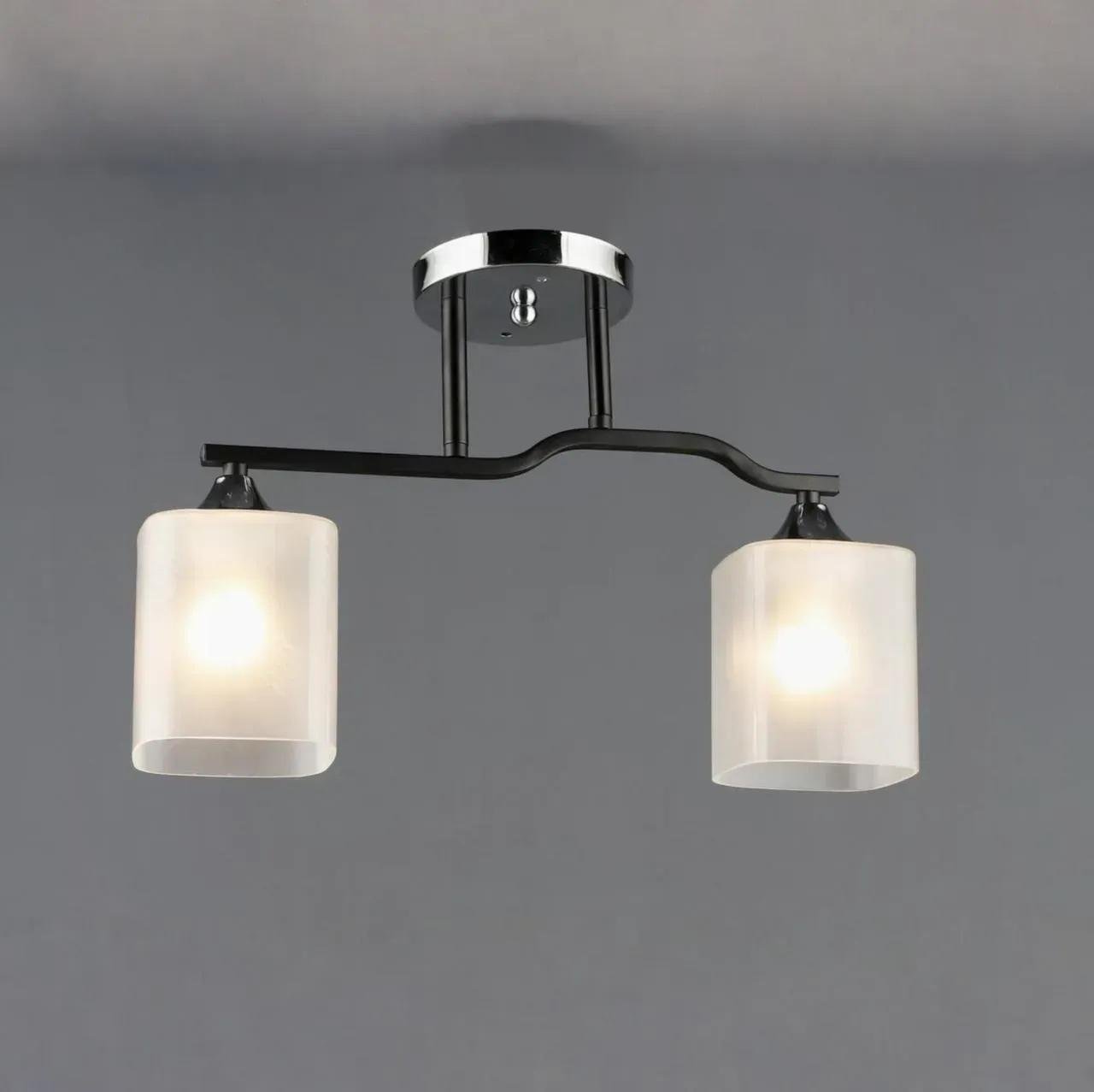 Люстра потолочная Valeso на два стеклянных плафона Е27 IP20 B A4456/2 BK+CH Черный/Хром (28688352)