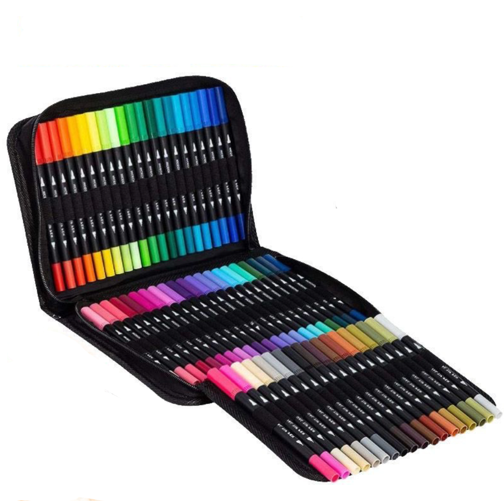 Детский набор акварельных маркеров для рисования 100 шт. двухсторонние в сумке на водной основе (Е500148/100)