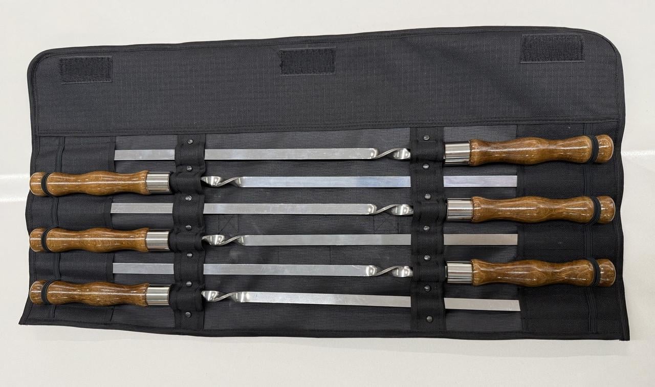 Набір шампурів із дерев’яною ручкою з нержавіючої сталі Каштан