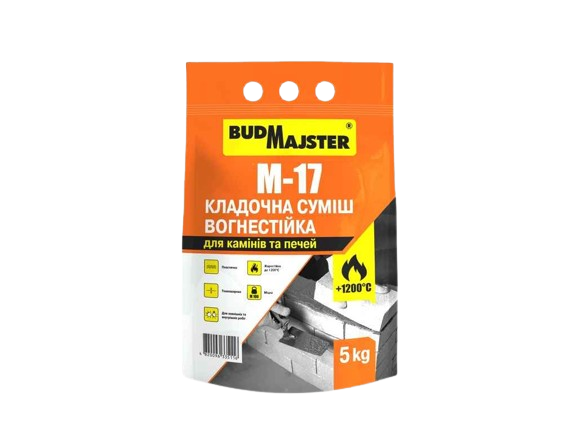 Кладочная смесь огнестойкая М-17 Budmajster для каминов и печей 5 кг Кладочная смесь огнестойкая М-17 Budmajster для каминов и печей 5 кг