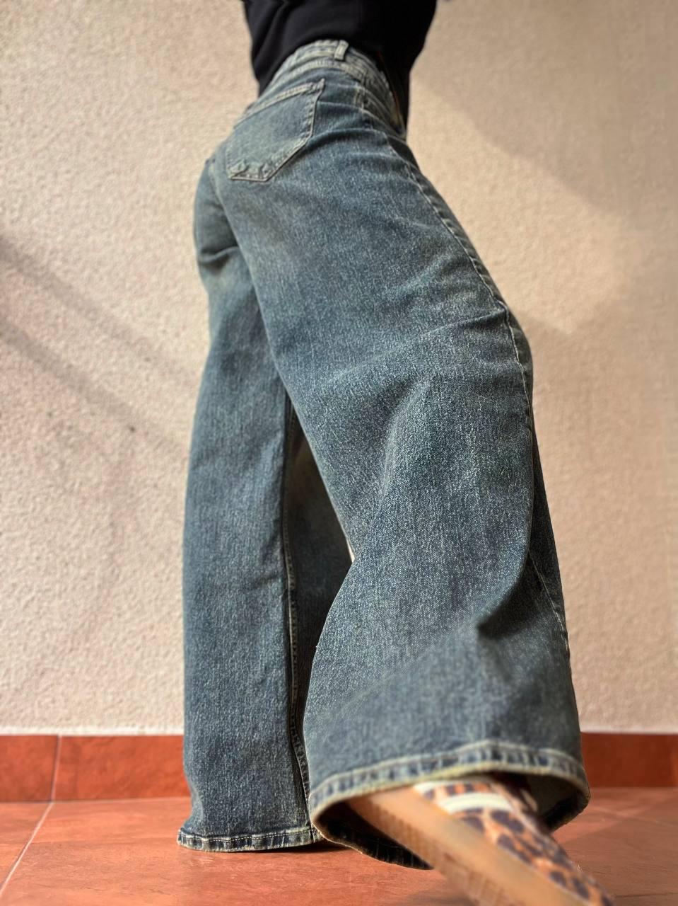 Джинсы женские I8 55526 Palazzo широкие резинка на талии с надписью палаццо косой шов р. 38 Синий с зеленым (2716) - фото 9 Джинсы женские I8 55526 Palazzo широкие резинка на талии с надписью палаццо косой шов р. 38 Синий с зеленым (2716) - фото 9