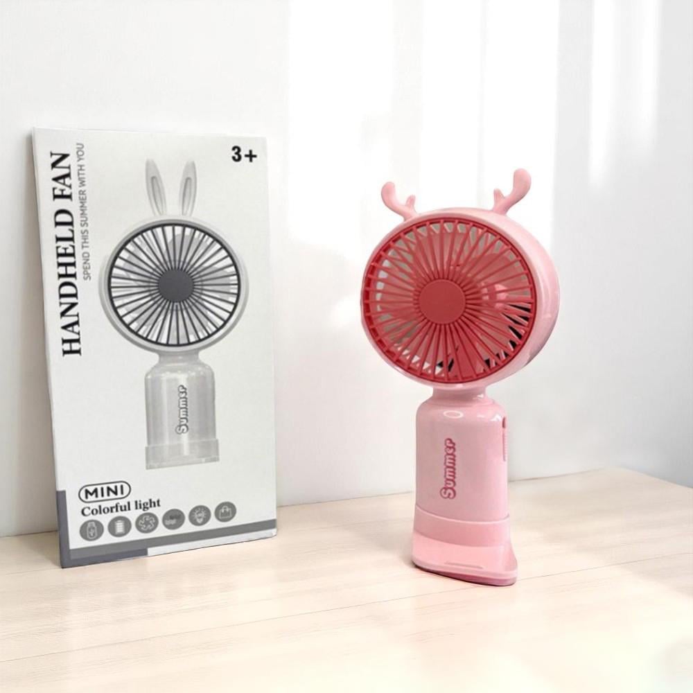 Портативный вентилятор с рожками Олень на аккумуляторе и USB Розовый - фото 10