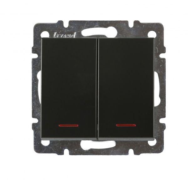 Выключатель Lezard Rain 2-клавишный с подсветкой без рамки Антрацитовый (7034288112)