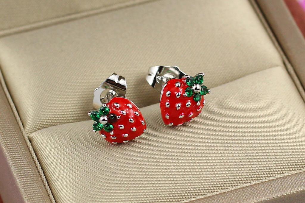 Серьги гвоздик Xuping Jewelry Клубничка красная 1 см Серебристый - фото 2