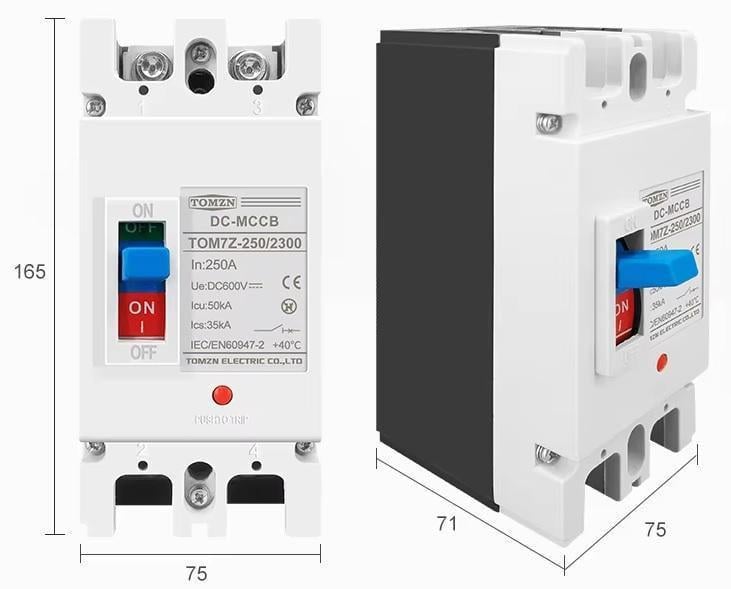 Вимикач постійного струму TOMZN двополюсний автоматичний DC 100 А великий під болтове підключення до 600 В (101658503) - фото 7 Вимикач постійного струму TOMZN двополюсний автоматичний DC 100 А великий під болтове підключення до 600 В (101658503) - фото 7