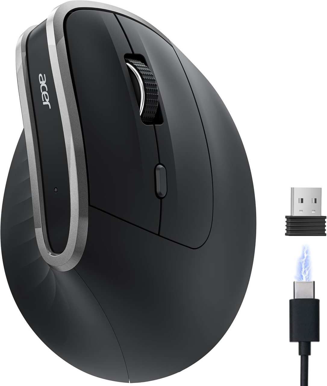 Мышь вертикальная Acer 58° аккумуляторная 1600 DPI 2,4 GHz Silent Click Черный (3016712770)