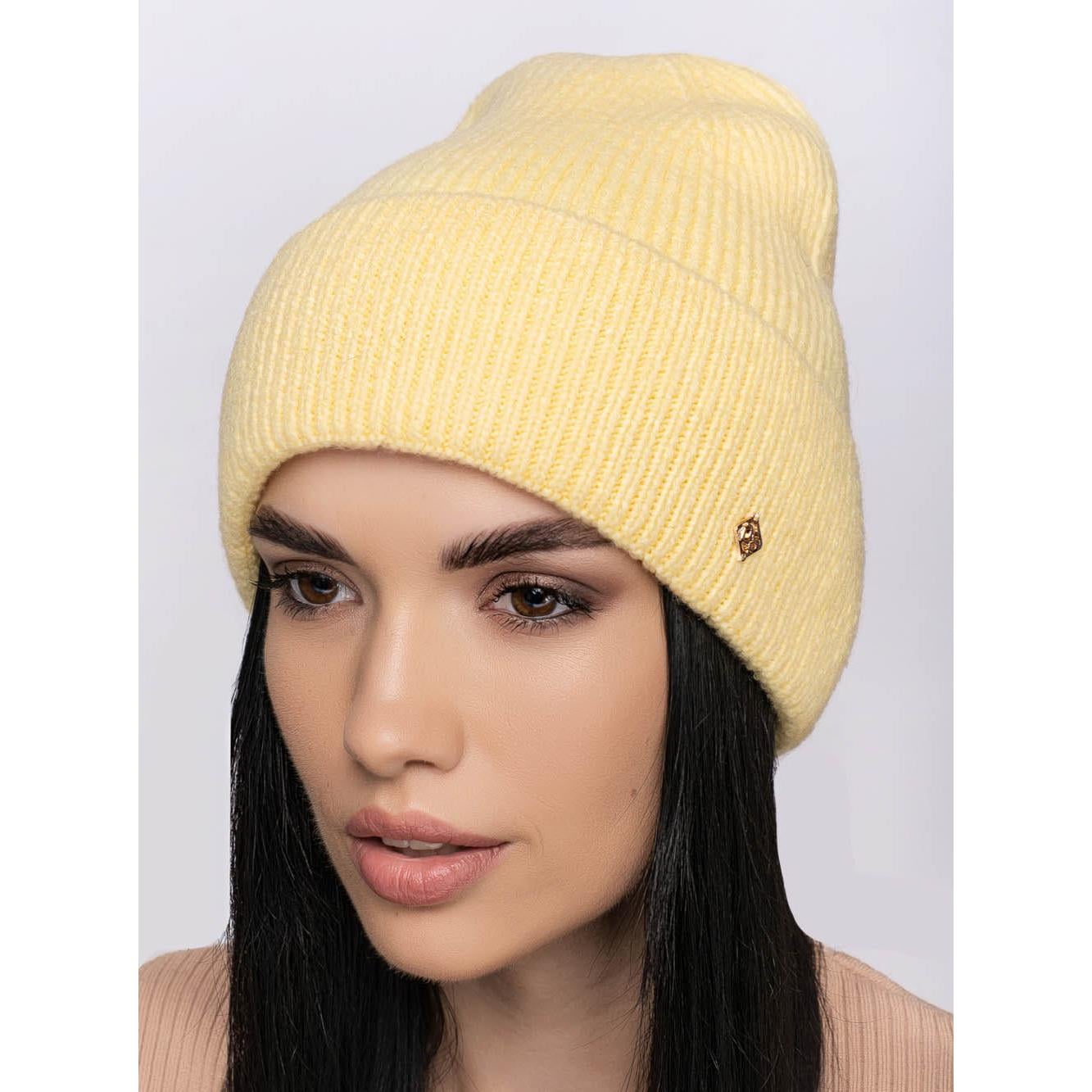 Шапка женская зимняя Leks МОНРО одинарная из шерсти мерино с отворотом One size Желтый (154927)