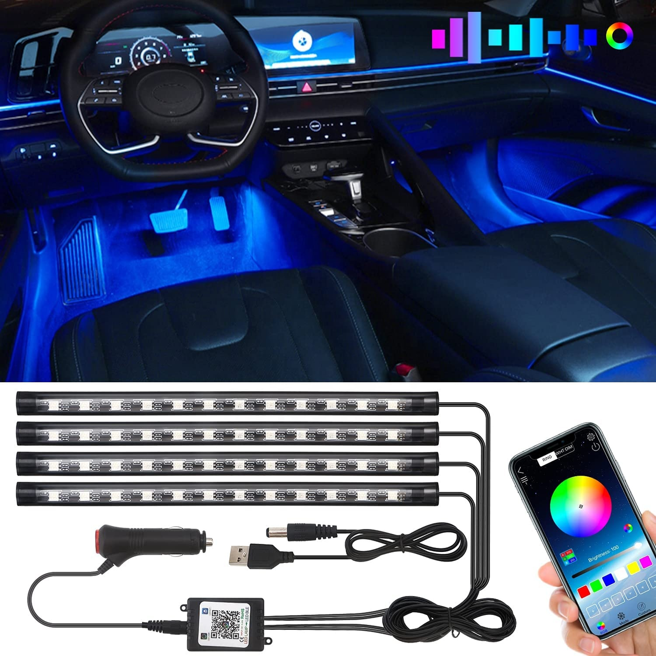 Автомобильная светодиодная RGB подсветка в салон на Bluetooth управление (1555804091) - фото 2