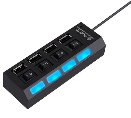 Хаб USB 4 порта USB 2.0 с переключателями 40 см Черный (lp-72855_267)