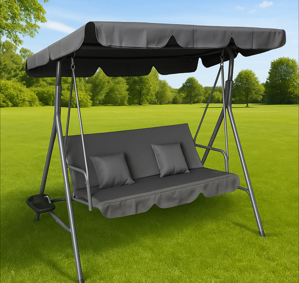 Качели LEOBRO 176х114х168 см с подушками и подстаканниками Серый (LBSW3-D2-GRY) - фото 2 Качели LEOBRO 176х114х168 см с подушками и подстаканниками Серый (LBSW3-D2-GRY) - фото 2