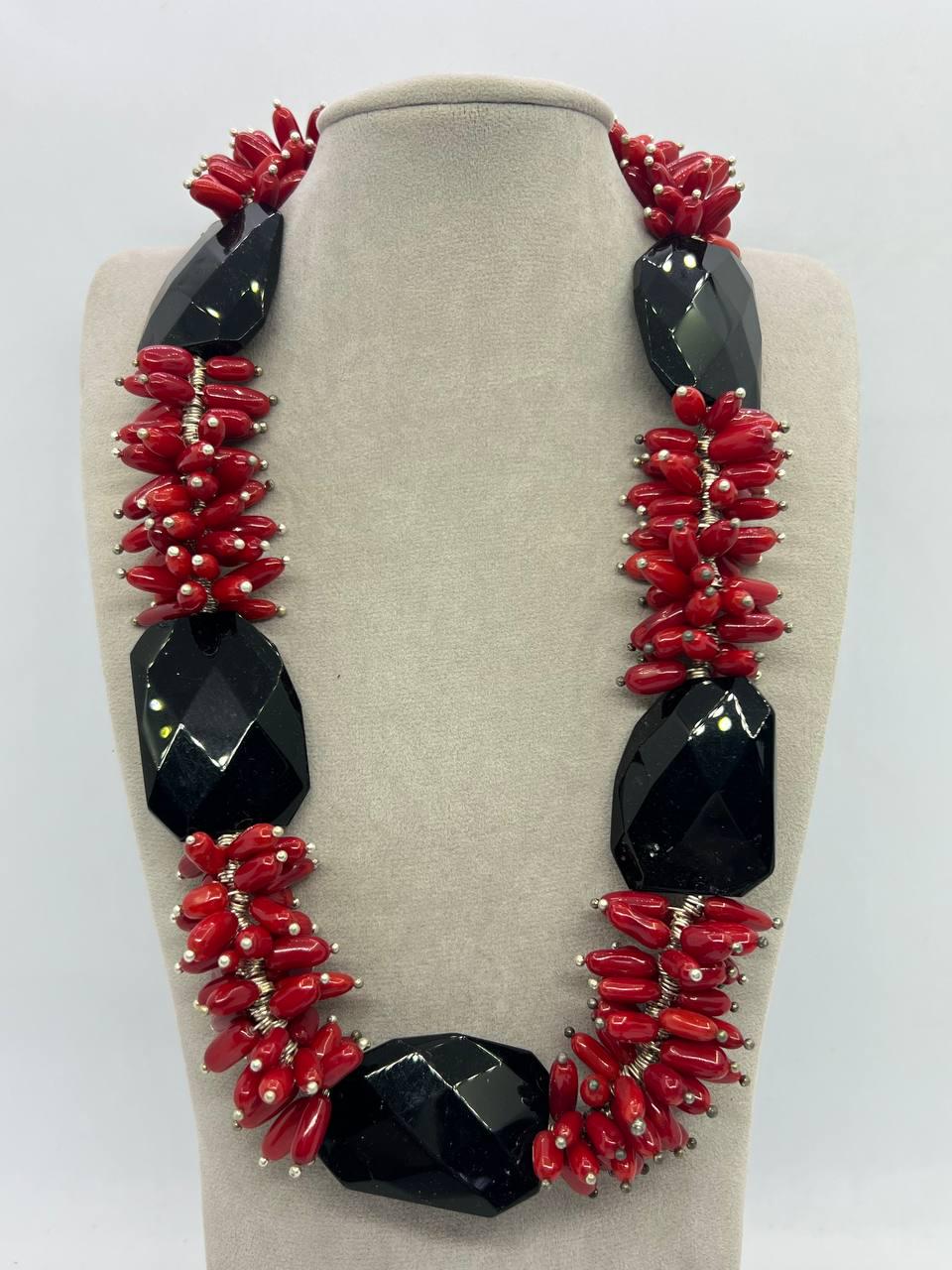 Бусы коралл и агат 52 см Красный (11701)