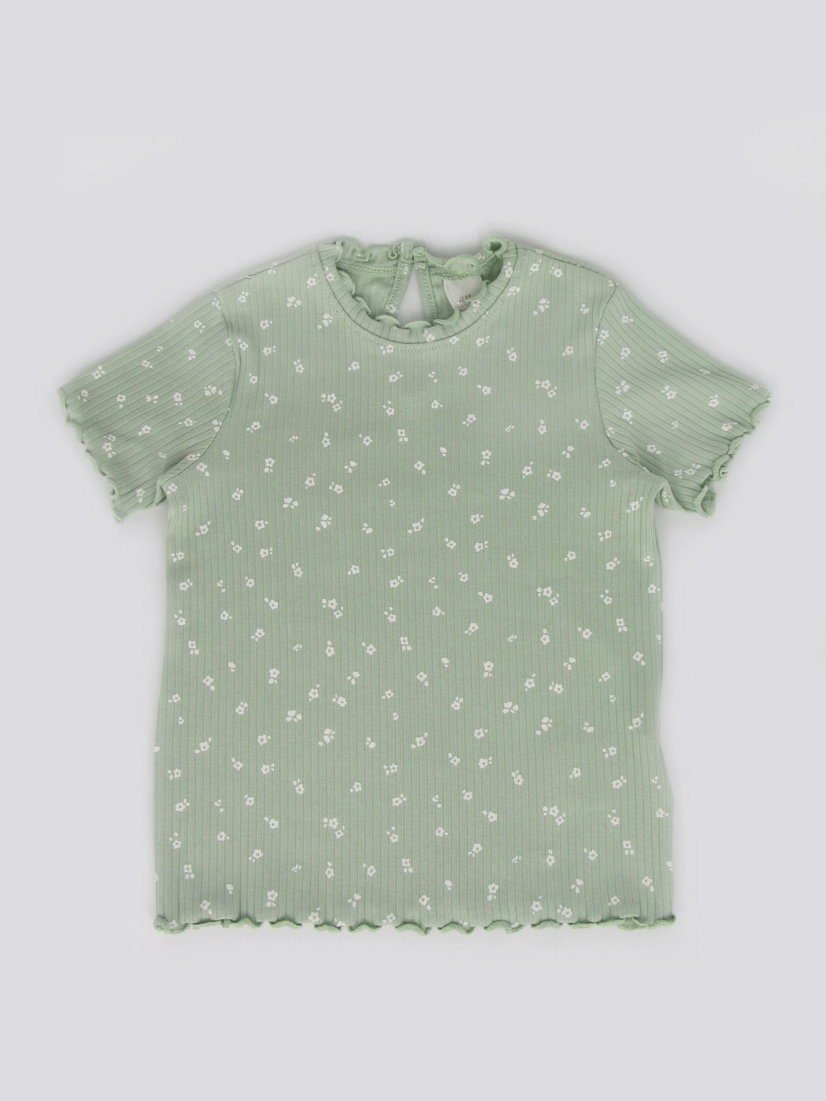 Футболка H&M Квіти 92 см Світло-зелений (A2312116223401)
