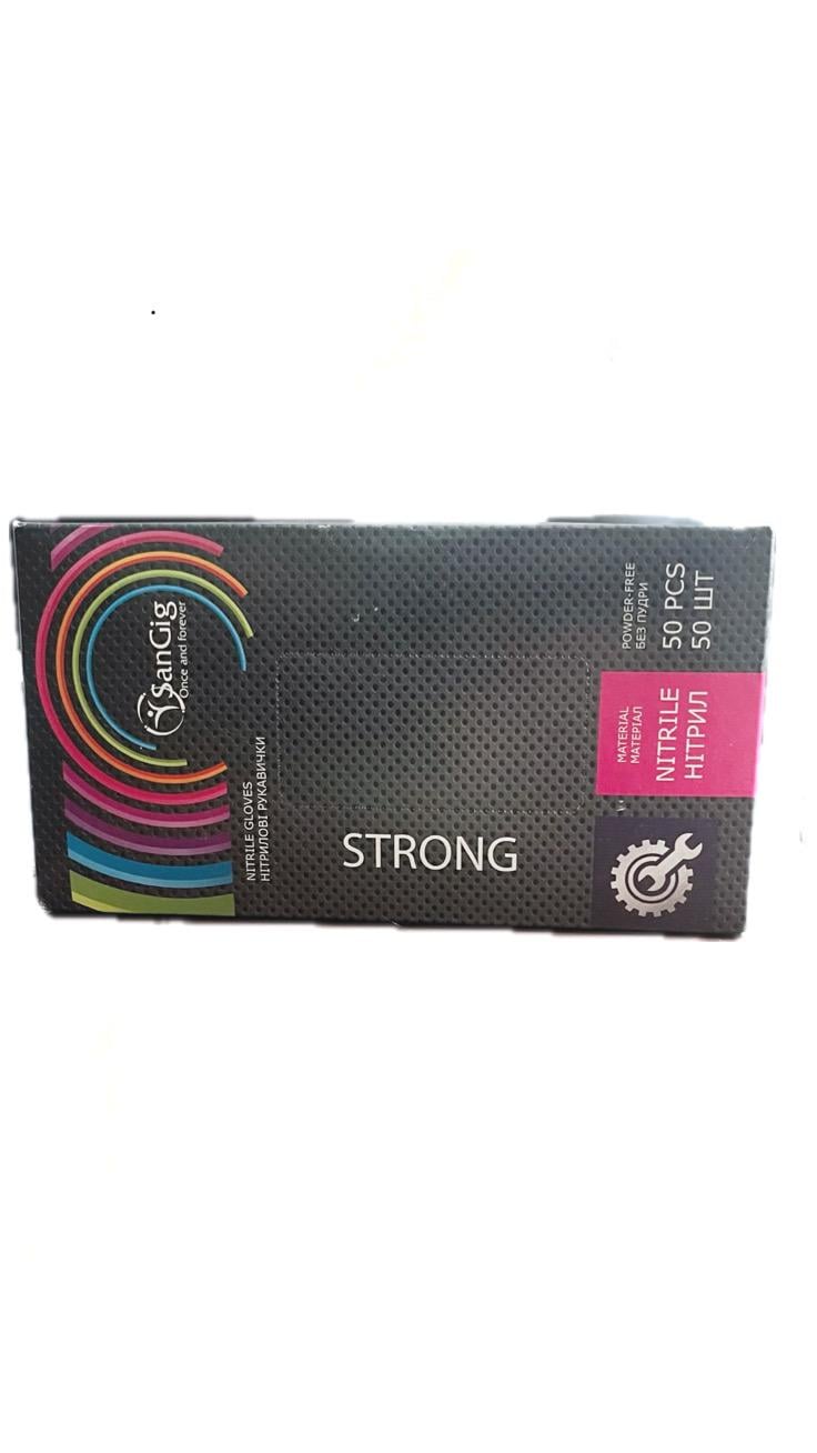 Рукавички нітрилові SanGig STRONG L р. 8-9 9 г 50 шт. Чорний (24628849) - фото 2 Рукавички нітрилові SanGig STRONG L р. 8-9 9 г 50 шт. Чорний (24628849) - фото 2