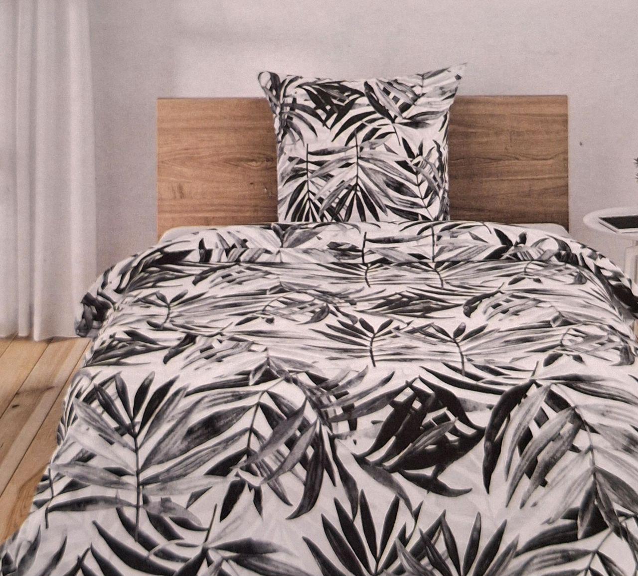 Пододеяльник двусторонний Livarno Home листья из ранфорса 155х220 см и наволочка 80х80 см Серый (1653)