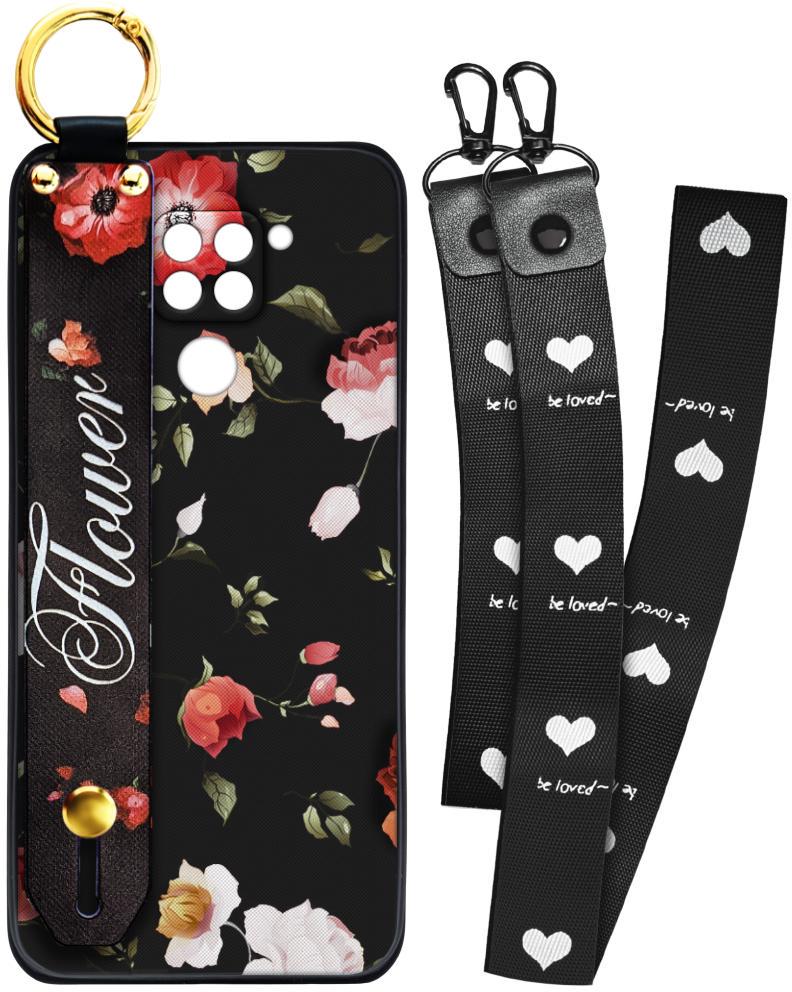 Чехол SHLab для Xiaomi Redmi Note 9 Flower Black + два ремешка с карабином (25849)