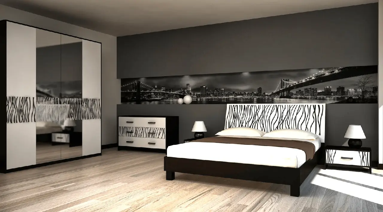 Спальня комплект Світ меблів Бася новая 4ДЗ Нейла 5930х2210х2125 мм Черный/Белый лак Спальня комплект Світ меблів Бася новая 4ДЗ Нейла 5930х2210х2125 мм Черный/Белый лак