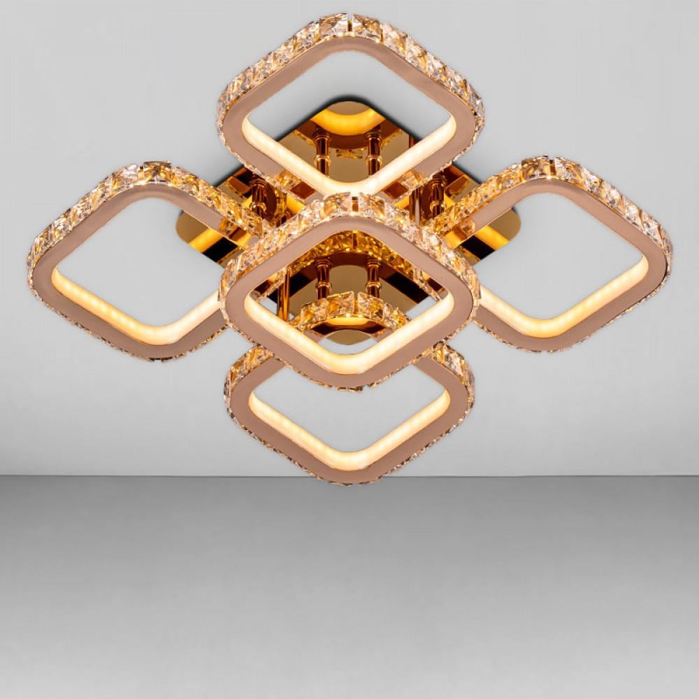 Люстра светодиодная Svet 200W на пять хрустальных плафонов с димером 3000-6000К Золотой (SY-7942/5B GD DIMMER)