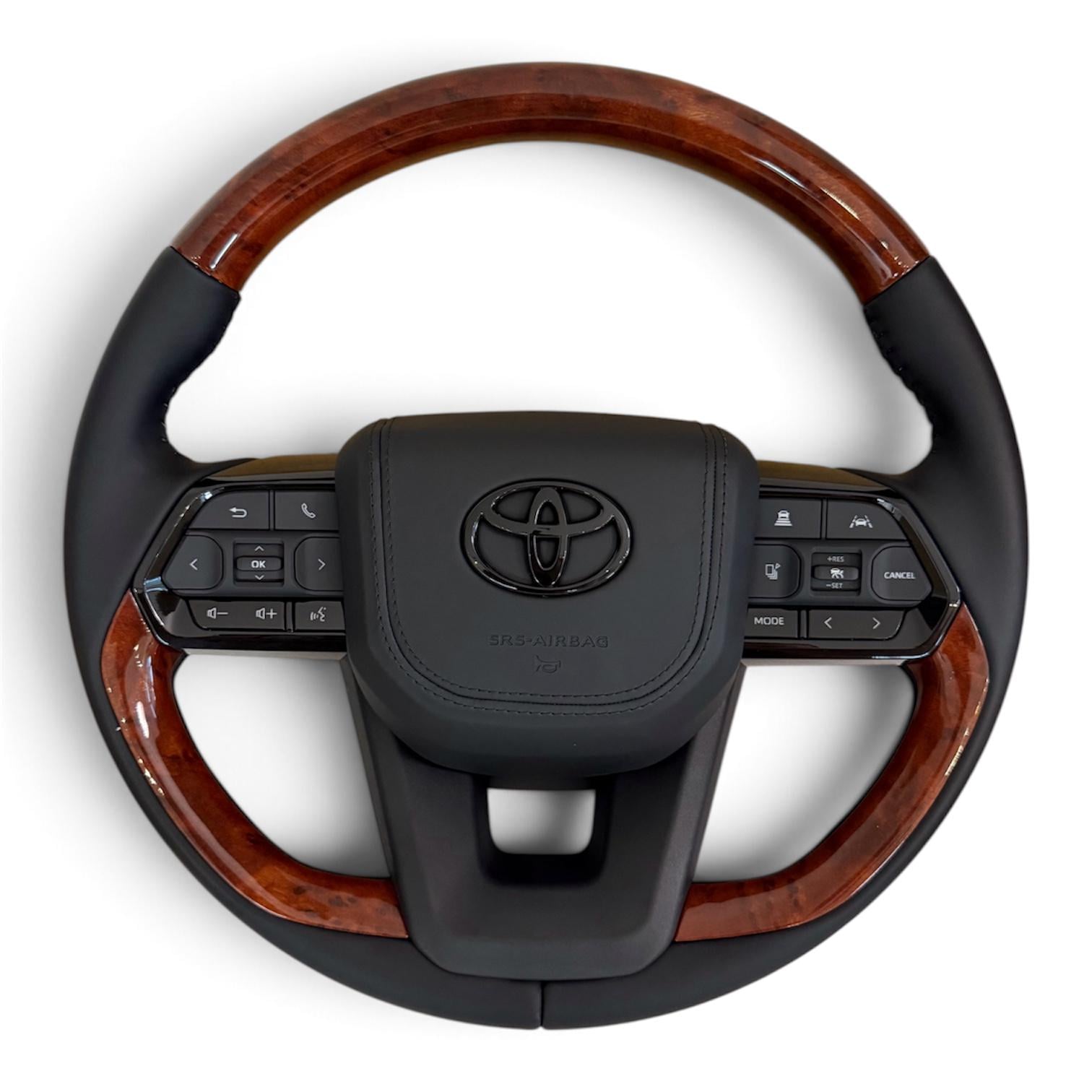 Руль для Toyota Land Cruiser 100/Prado 120 в стиле LC300 подушка из кожи черный логотип в сборе Коричневое дерево (37938708) Руль для Toyota Land Cruiser 100/Prado 120 в стиле LC300 подушка из кожи черный логотип в сборе Коричневое дерево (37938708)