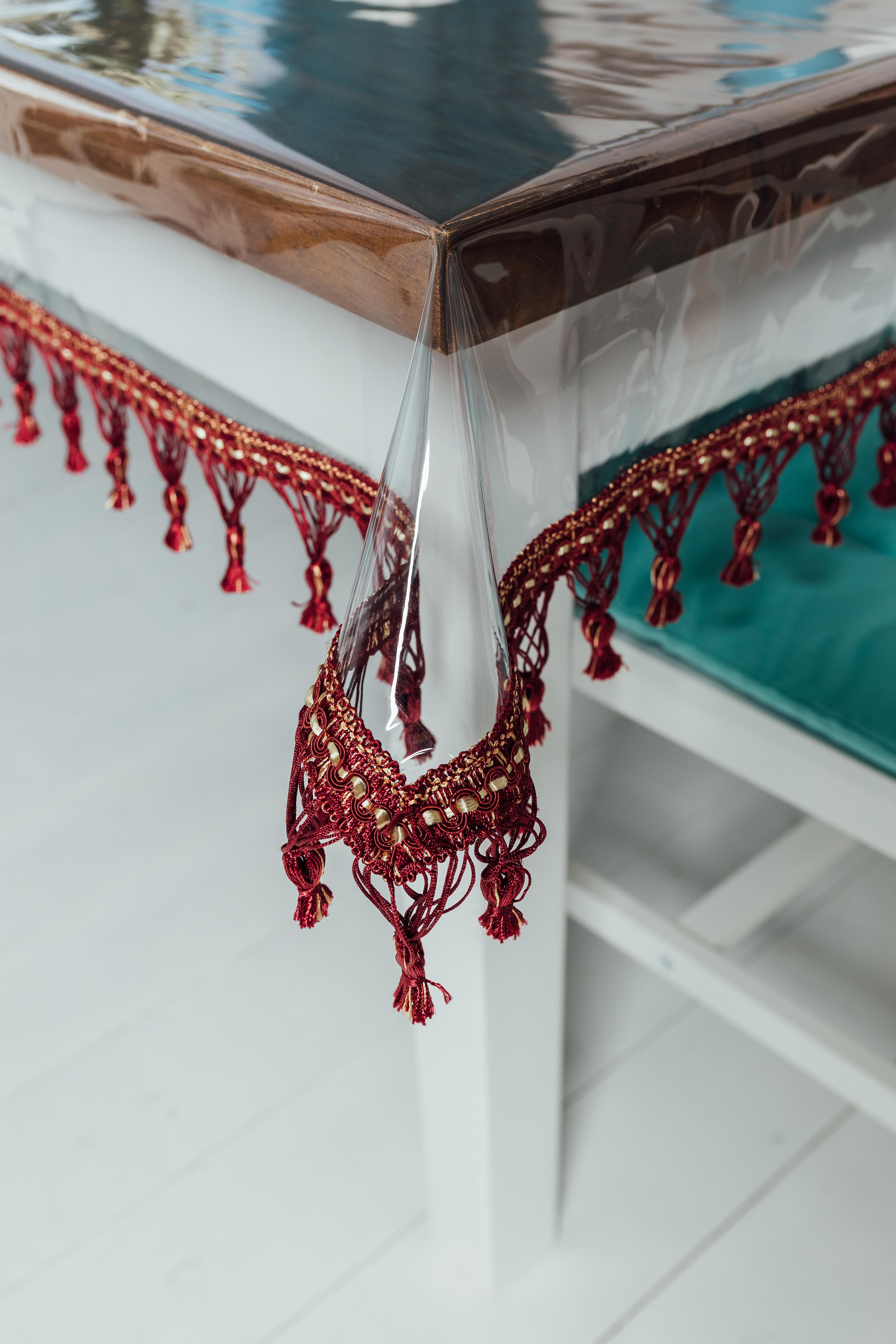 Скатертина силіконова з бахромою 220x140 см Бордовий (308-82)