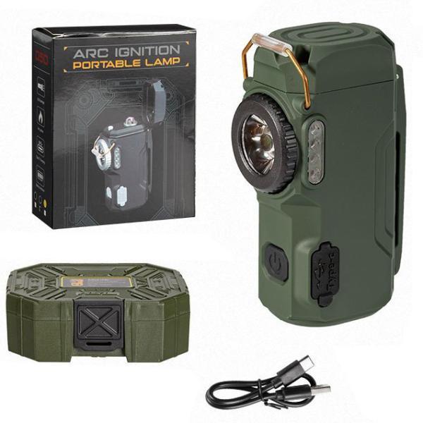 Фонарь D50-COB Multifunctional Li-Ion индикация заряда зажигалка ЗУ Type-C Box Green (2259539987)