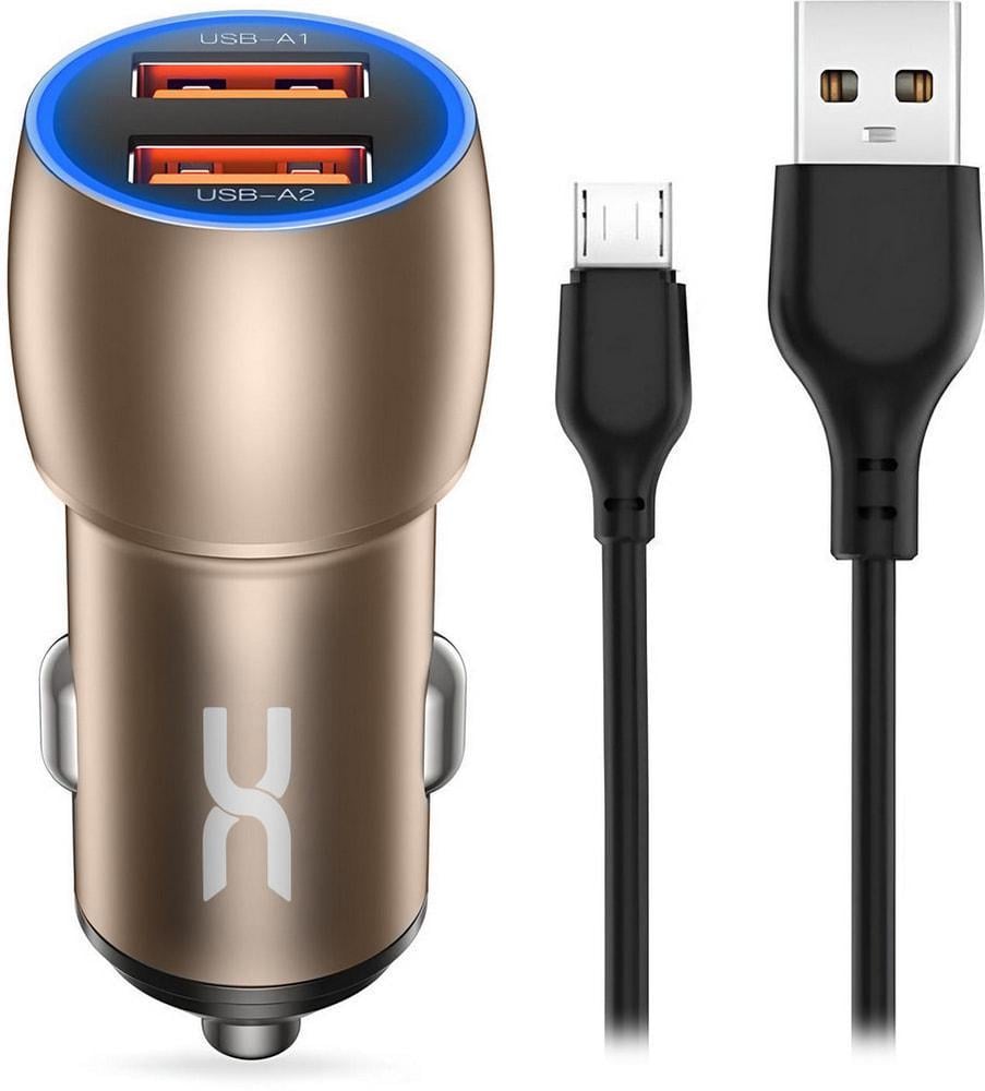 Зарядка автомобільна швидка DC XC-36 QC3,0 2 USB кабель microUSB 36W Gold (34739)