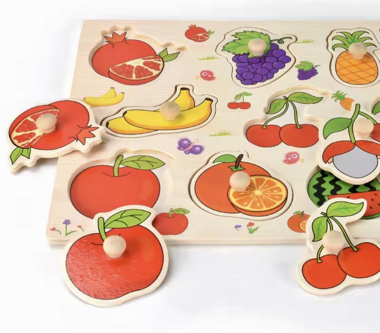 Іграшка для малюків Фрукти дерев'яний пазл-вкладиш з ручками (38) - фото 2 Іграшка для малюків Фрукти дерев'яний пазл-вкладиш з ручками (38) - фото 2