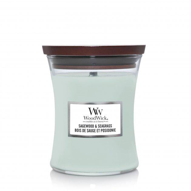 Свеча ароматическая Woodwick Medium Sagewood&Seagrass с нотами шалфея/океана/кедра 275 г (1790830004)