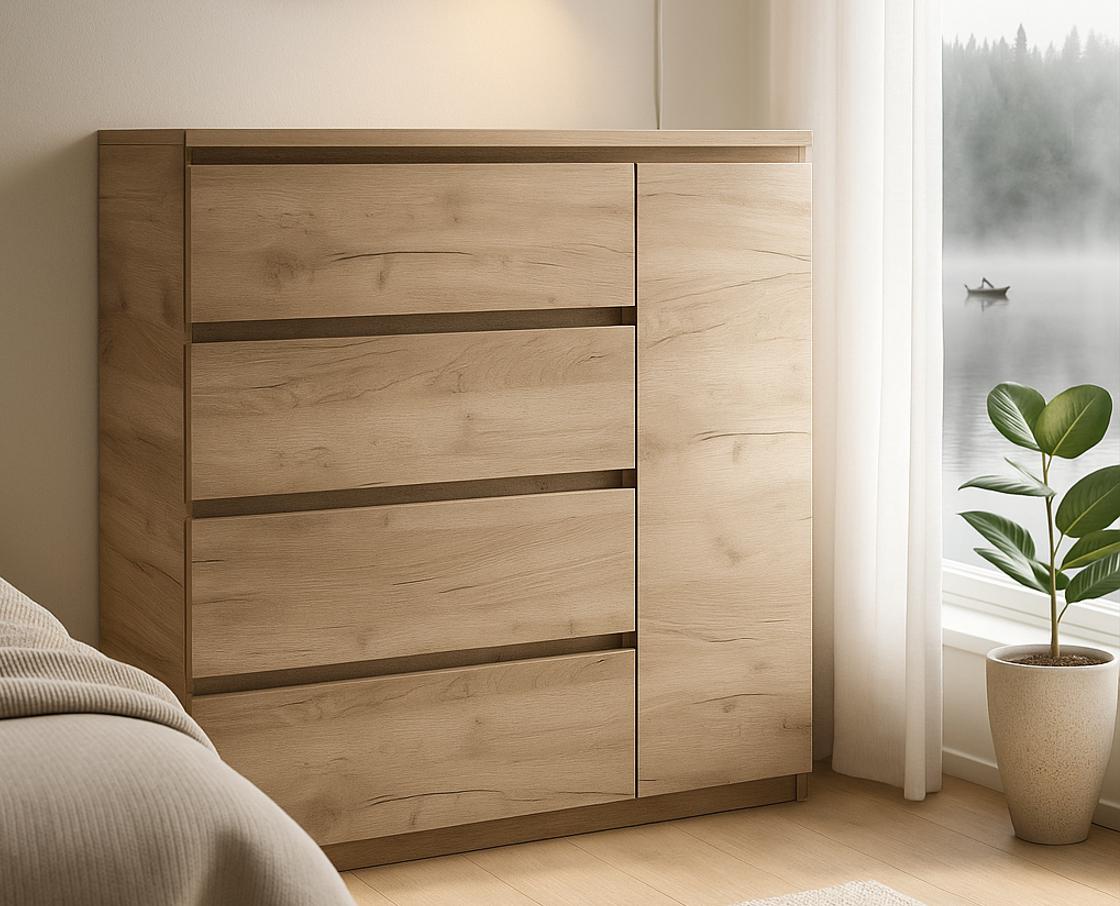 Комод Мастер Форм Брайт ДСП 4/1 телескопические направляющие правосторонний 1000х376х950 мм Дуб крафт серый - фото 1 Комод Мастер Форм Брайт ДСП 4/1 телескопические направляющие правосторонний 1000х376х950 мм Дуб крафт серый - фото 1