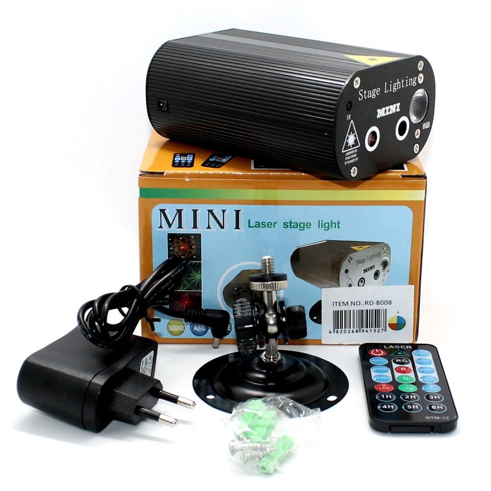 Лазерный проектор Mini Laser Stage Light с пультом и стробоскопом (RD-8008) - фото 7