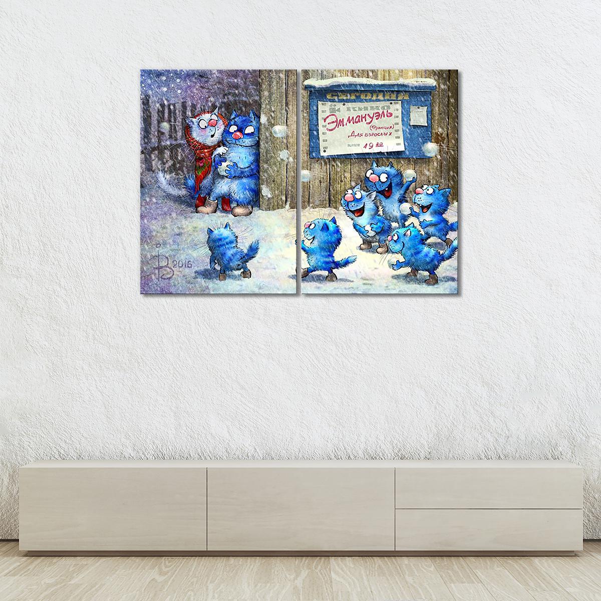 Модульная картина Игры в снежки 2 модуля общий размер 70x105 см (_rinaz_20162225032)