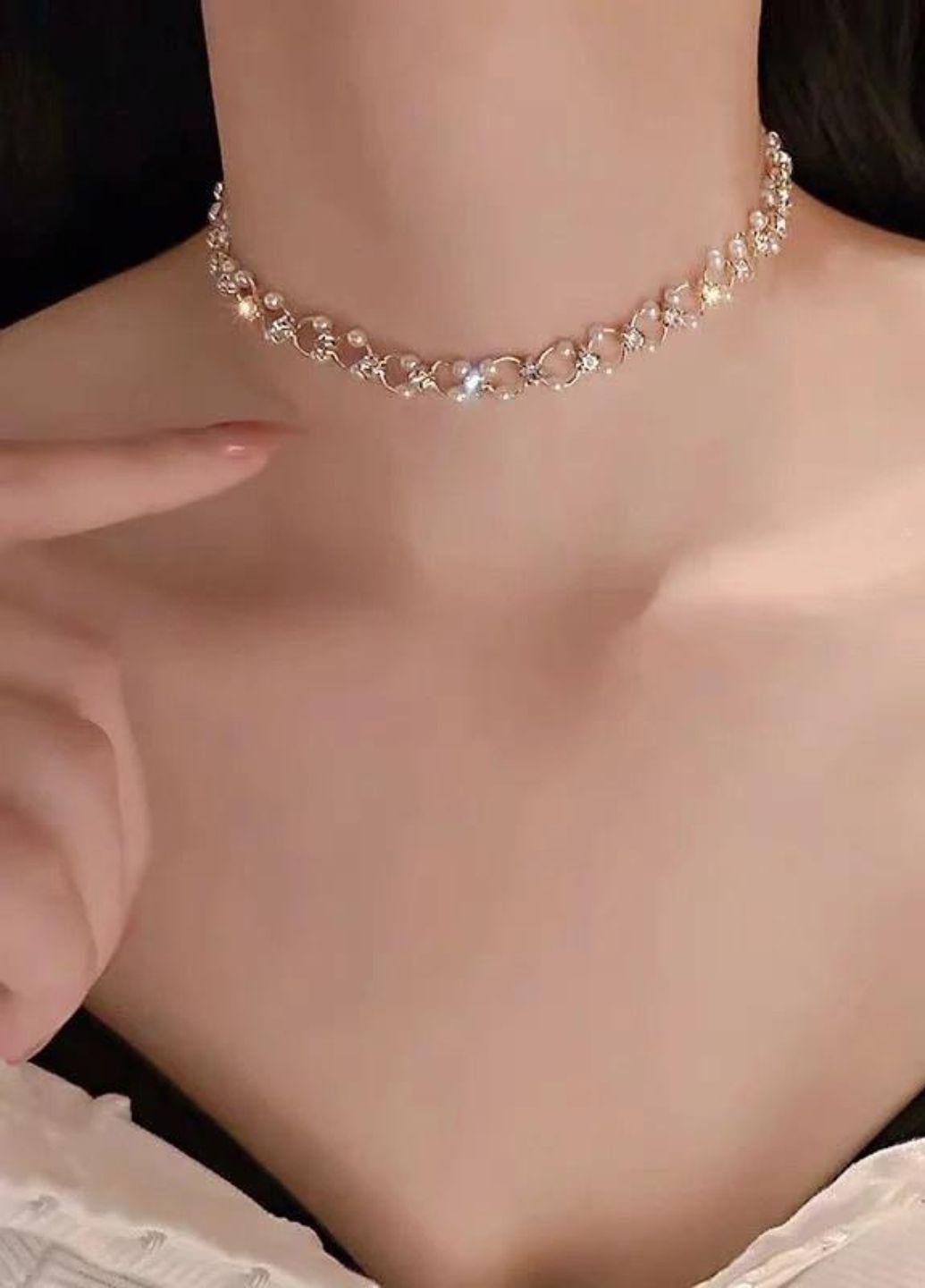 Ланцюжок-чокер жіночий з камінцями та бусинками Fashion Jewelry Золотистий (15268) - фото 6 Ланцюжок-чокер жіночий з камінцями та бусинками Fashion Jewelry Золотистий (15268) - фото 6