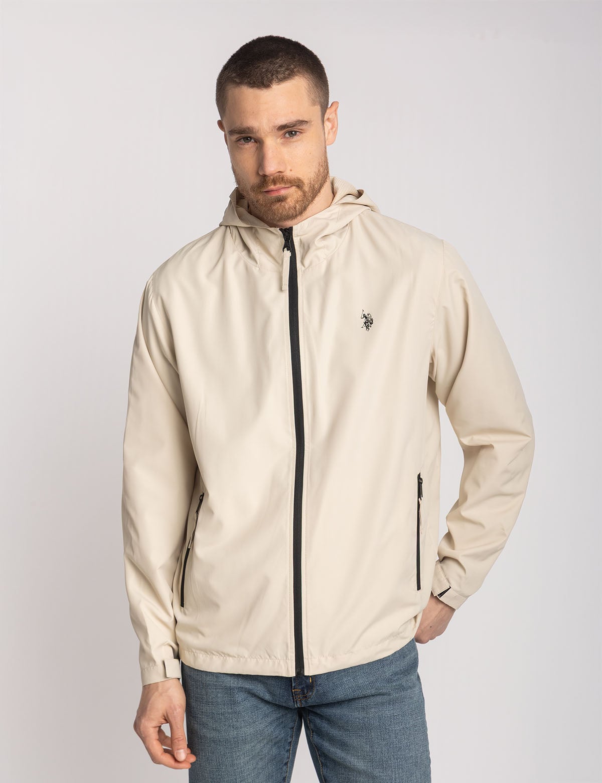 Куртка-ветровка мужская US Polo Assn. Premium Quality Luxury Edition с капюшоном M Песочно-бежевый (39005845)