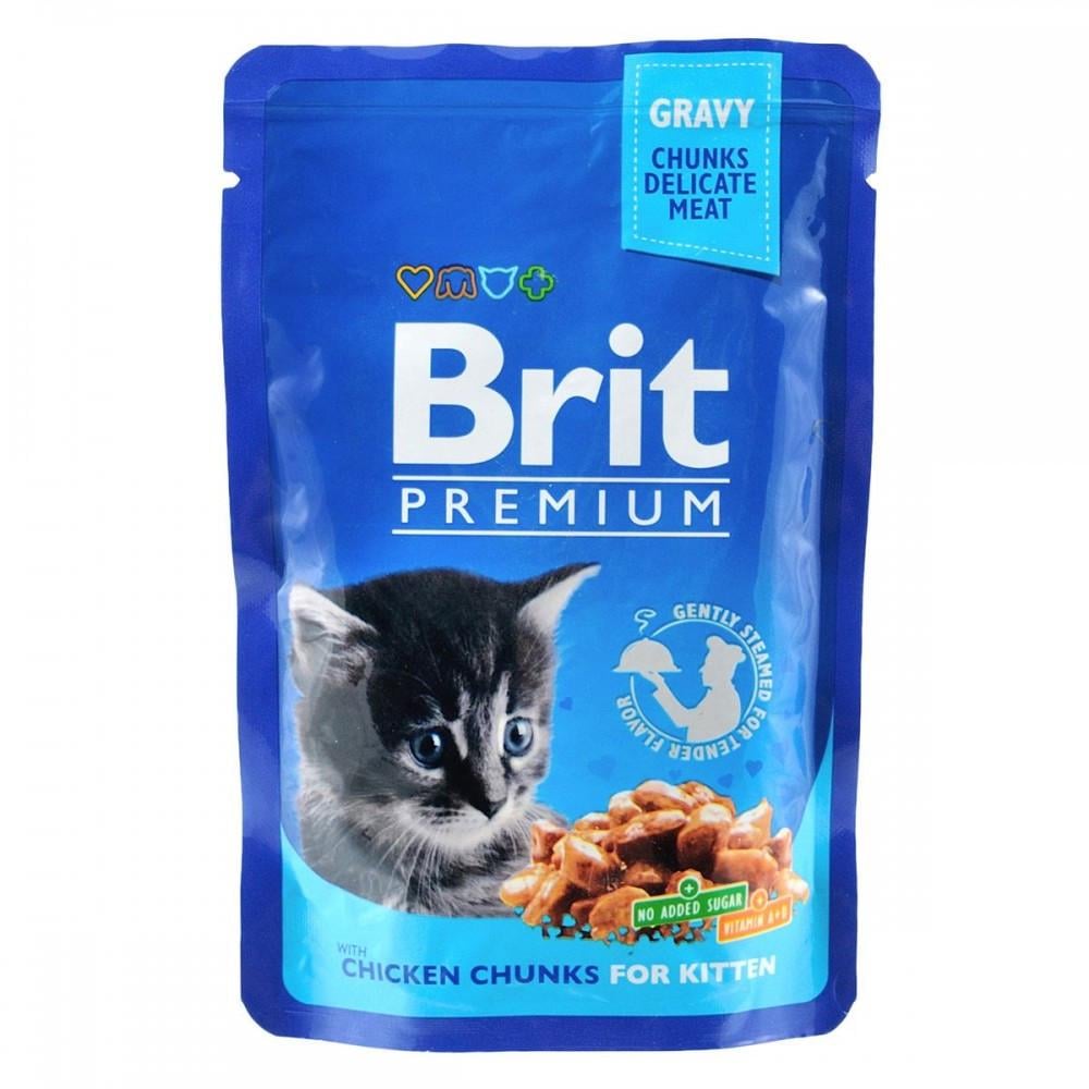 Корм влажный Brit Premium Cat Kitten Chicken Chunks pouch для котят с курицей 100 г (34806727)
